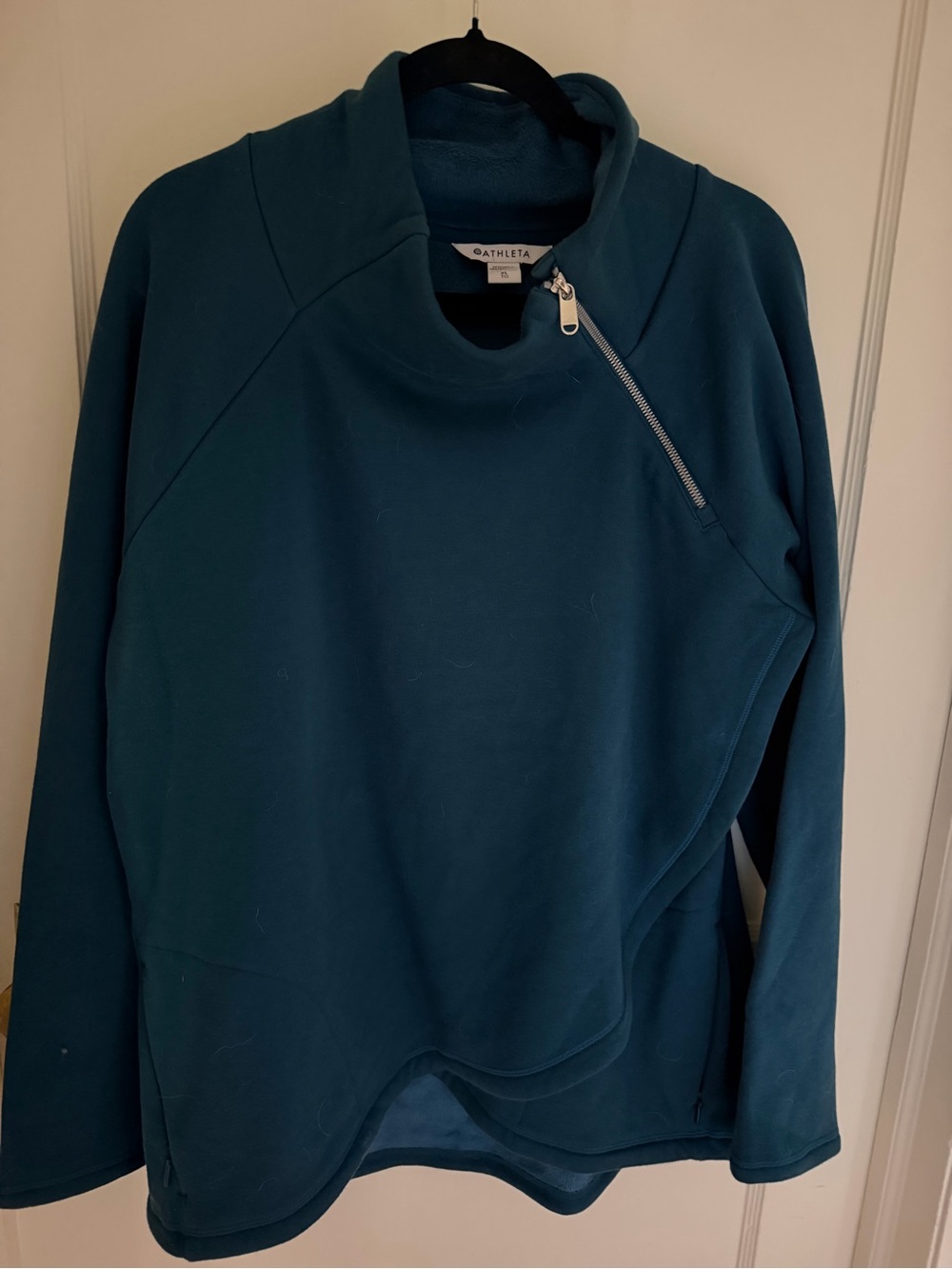 Athleta | Teal Asymmetrical Zip Funnel-Neck Pullover